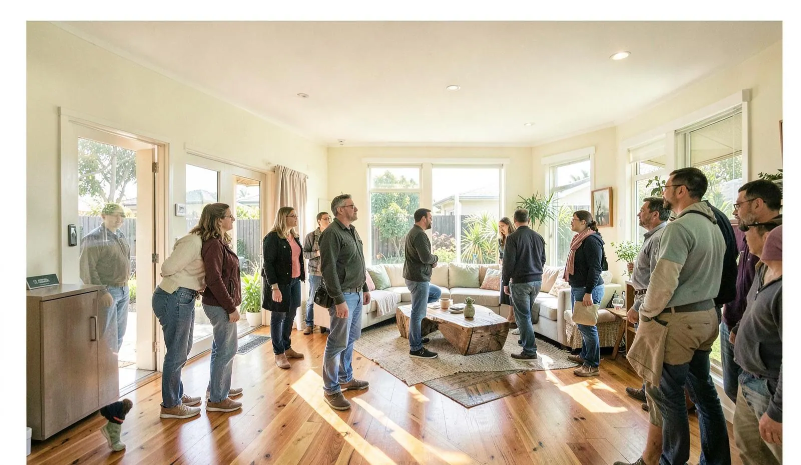 Buyers attending a busy open inspection